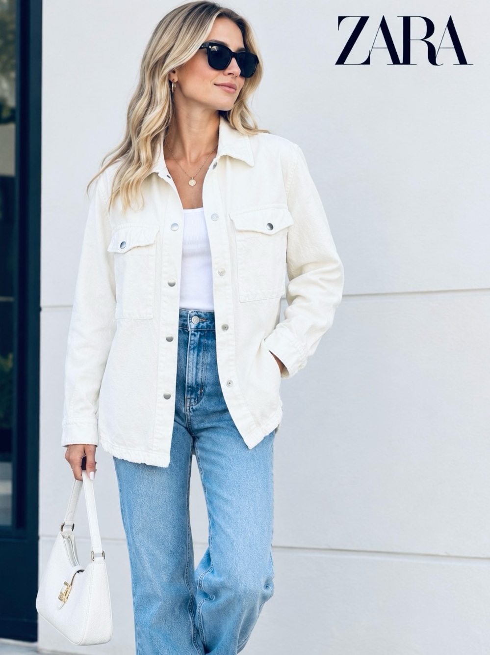 ZARA  casual  Classic women’s withe Button-Front Jacket side S 100% cotton